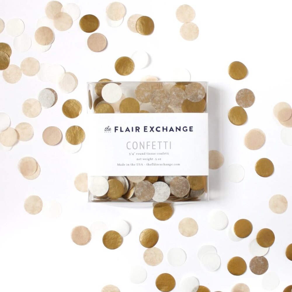 NWT The Flair Exchange Round Gold Confetti 3/4 in. 400 Pieces Gold + Tan + White